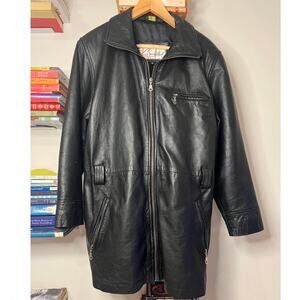 Vintage Black Leather Midi Jacket Coat Size M Excelled